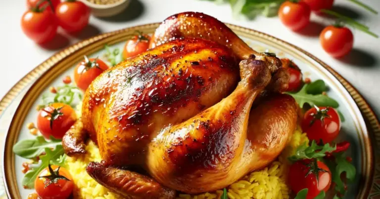 Macarrão com frango assado na cerveja e mel