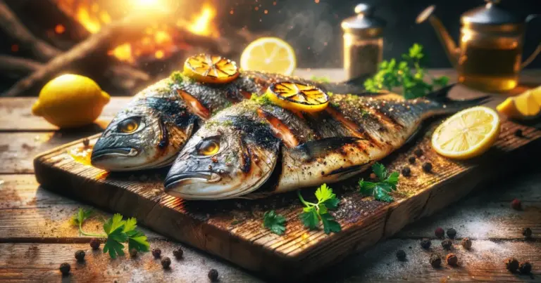 Peixe assado espalmado com camarão