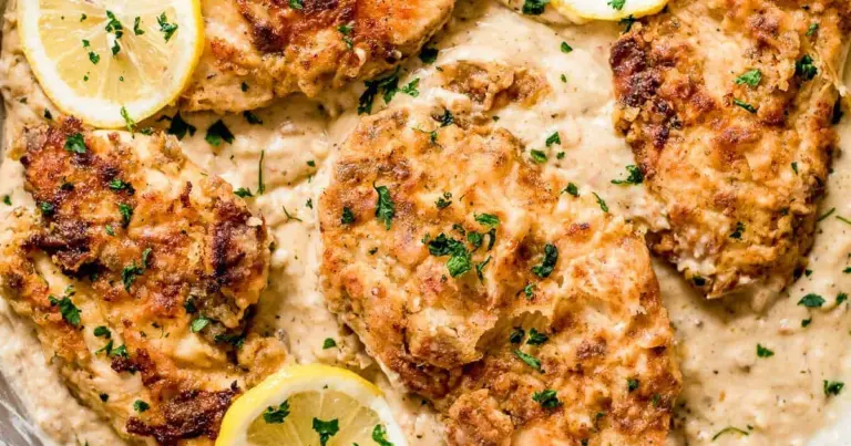 Frango ao molho cremoso de limão e batatas ao murro