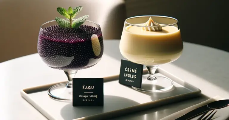 Sagu de vinho com creme inglês