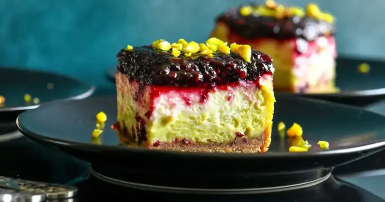 Foto da receita de Barras de Cheesecake de Amora e Pistache