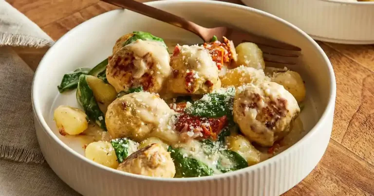 Foto da receita de Almôndegas de Frango à Toscana com Gnocchi