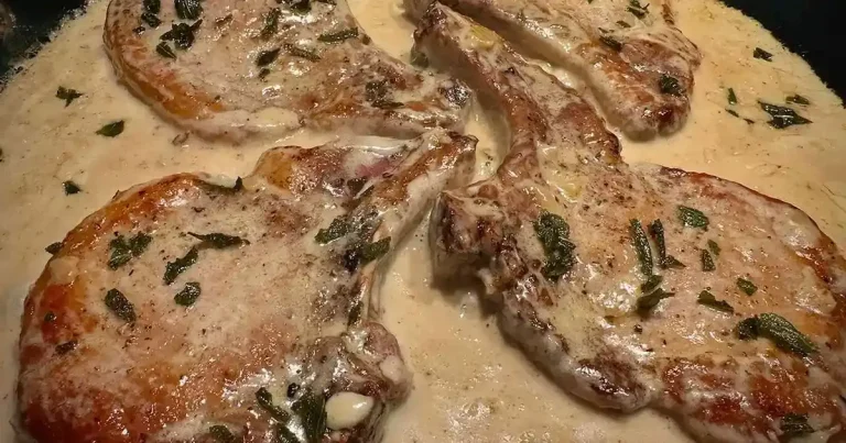Foto da receita de Costeletas de Porco Cremosas com Sálvia e Alho