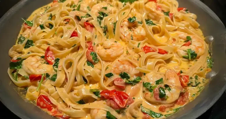 Foto da receita de Fettuccine com Camarões e Molho de Creme de Espinafre