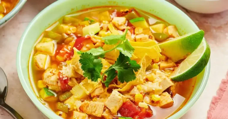 Foto da receita de Sopa de Tortilha de Frango com Milho Grelhado e Tomates Assados