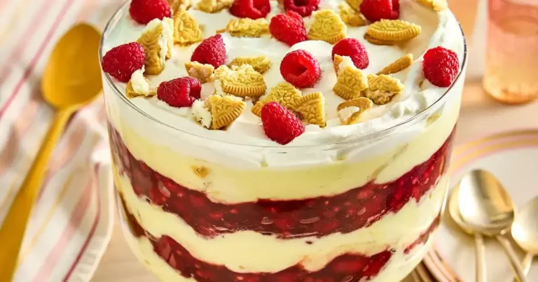 Foto da receita de Fluff de Limão com Framboesa e Oreo Dourado