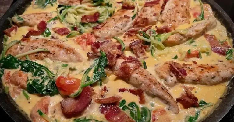 Foto da receita de Macarrão de Abobrinha Cremoso com Frango e Bacon