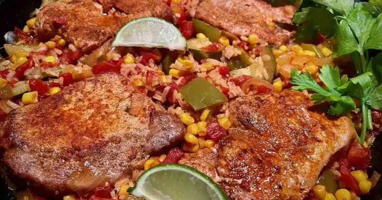 Foto da receita de Costeletas de Porco Tex-Mex com Arroz na Frigideira