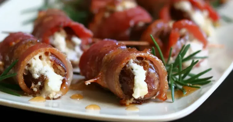 Foto da receita de Tâmaras Recheadas com Queijo de Cabra Enroladas em Bacon